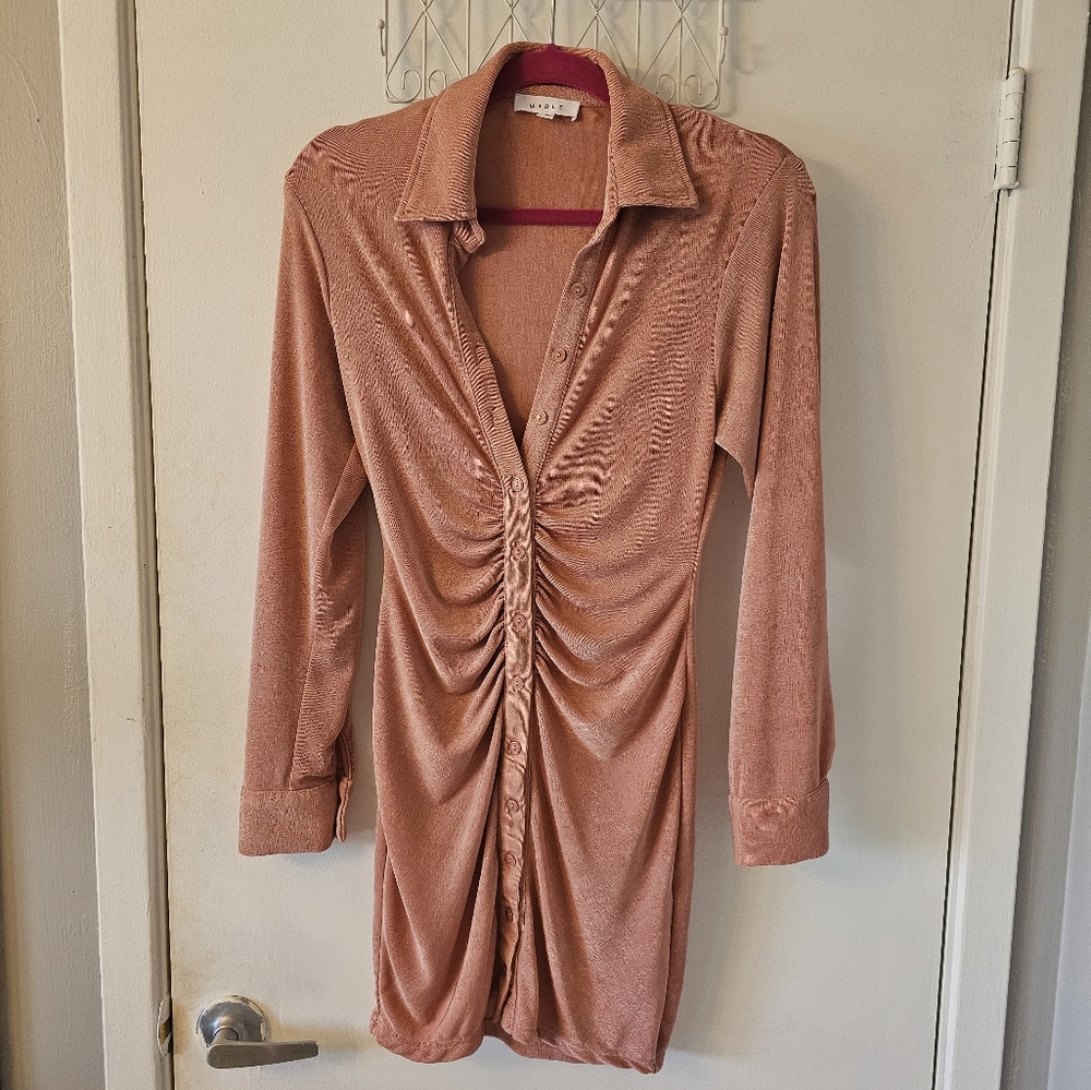 Blush bodycon button down dress